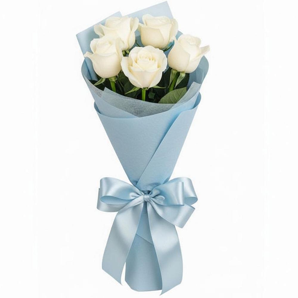 Букет 5 Белых роз Проуд в Новоенисейске