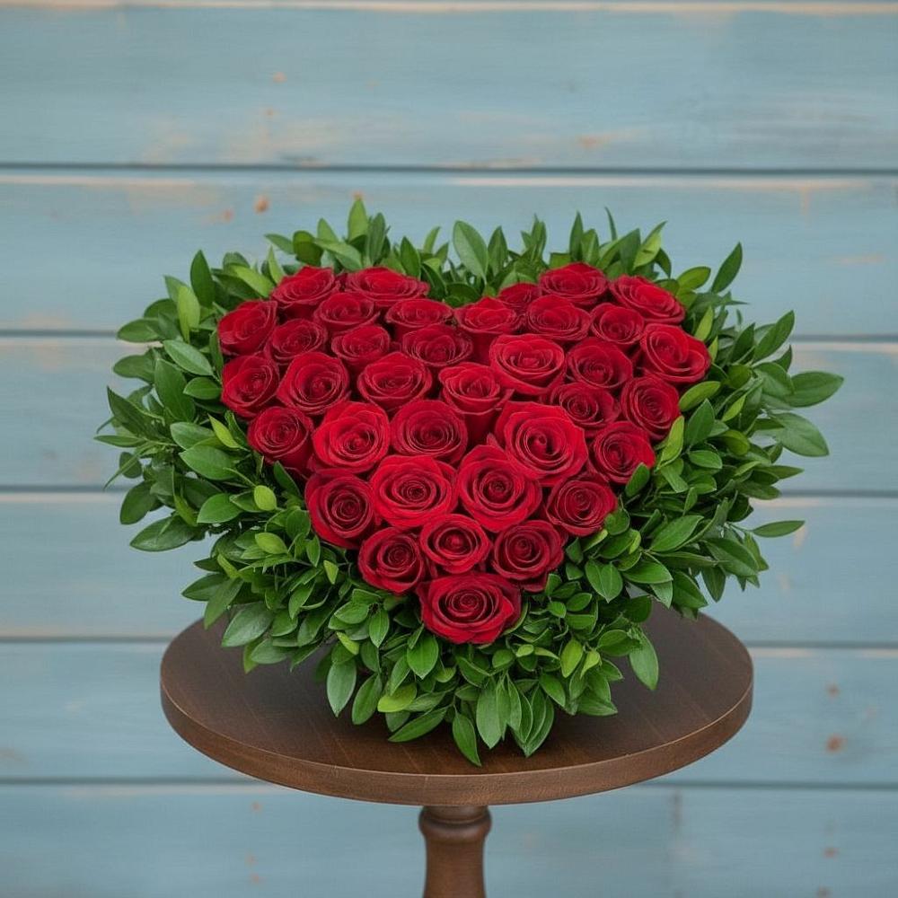 Цветочная композиция из Розы в виде сердца в Новоенисейске