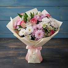 Букет цветов из:  Хризантемы, Альстромерии и Розы в Новоенисейске