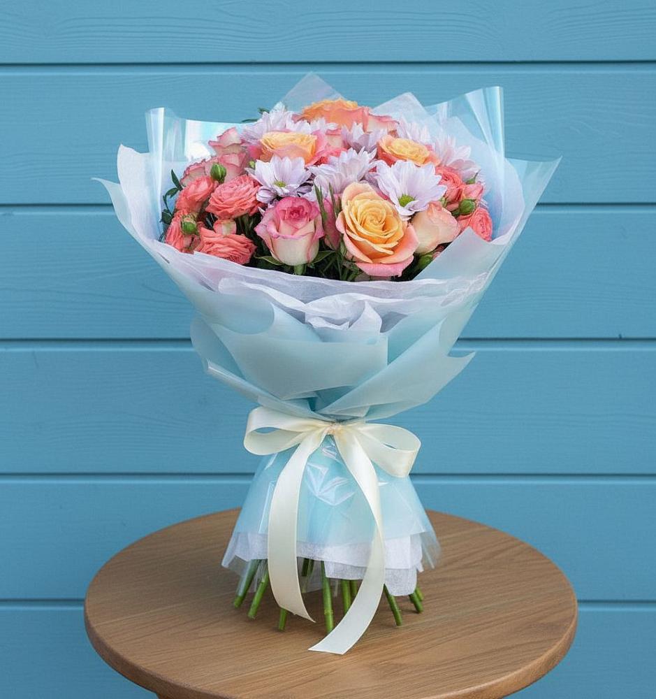 Букет цветов из: Хризантемы и Розы в Новоенисейске